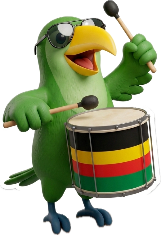 Tupico, o mascote do Tupham, tocando bateria