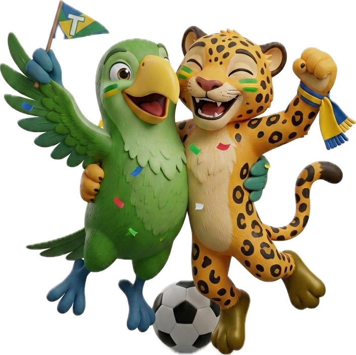 Tupico e a onça comemorando o gol