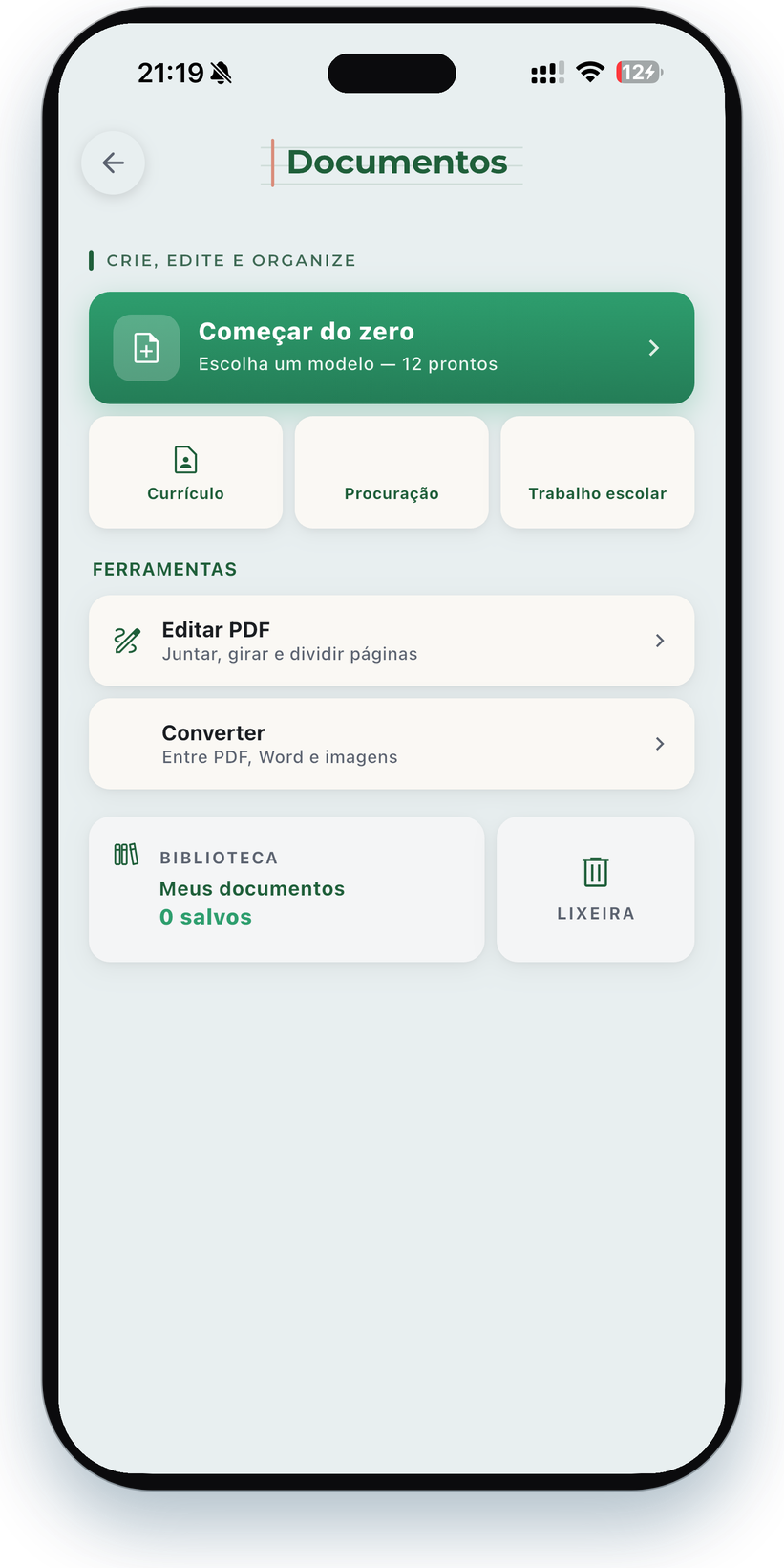 Tela de Documentos do Tupham