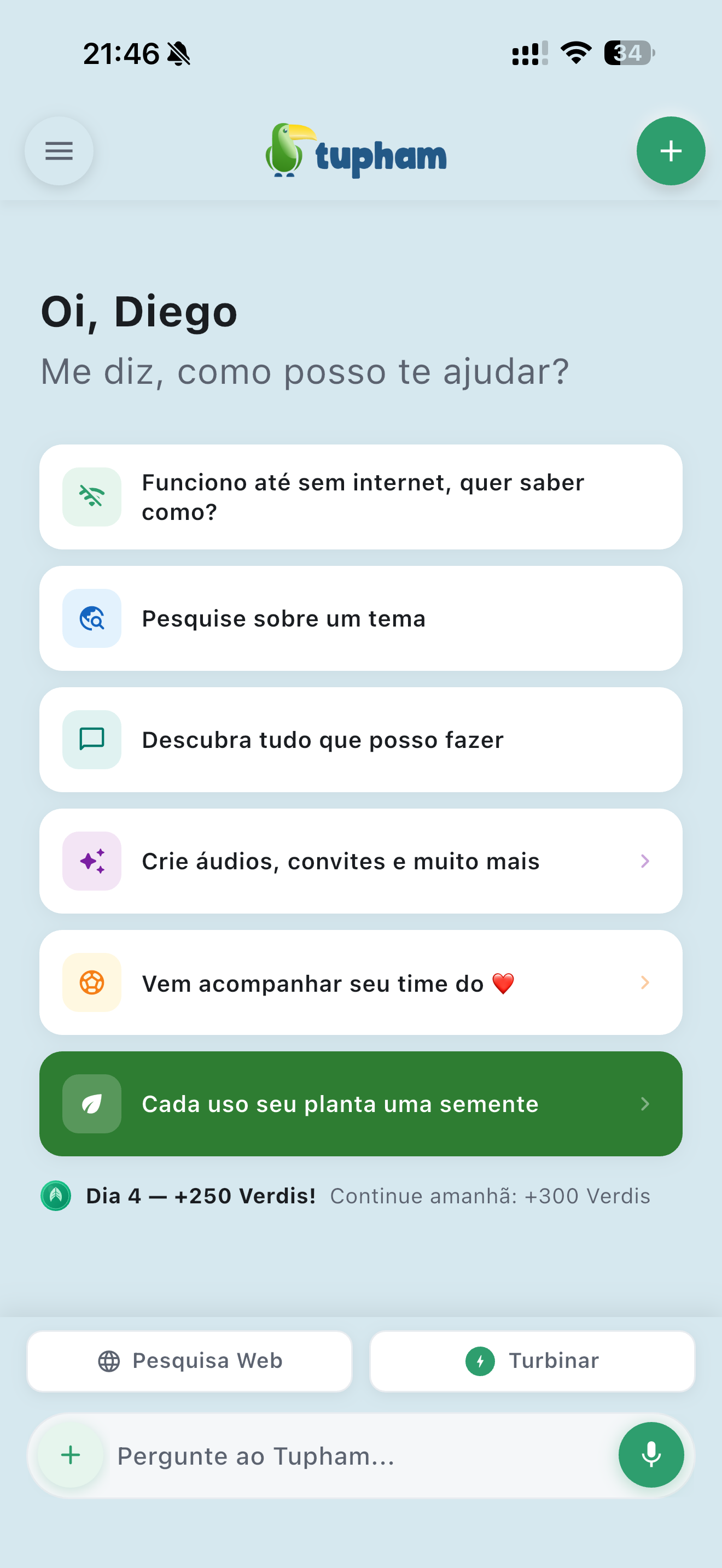 Tela inicial do Tupham