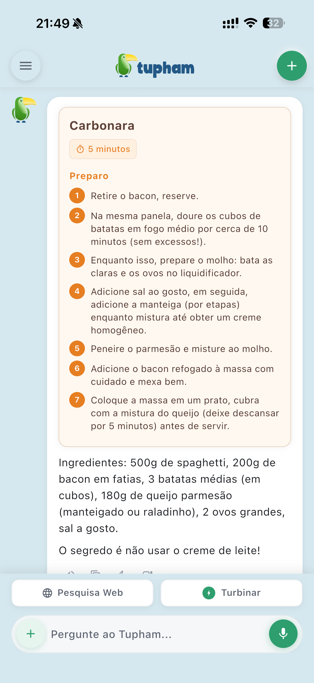 Resposta formatada no Tupham