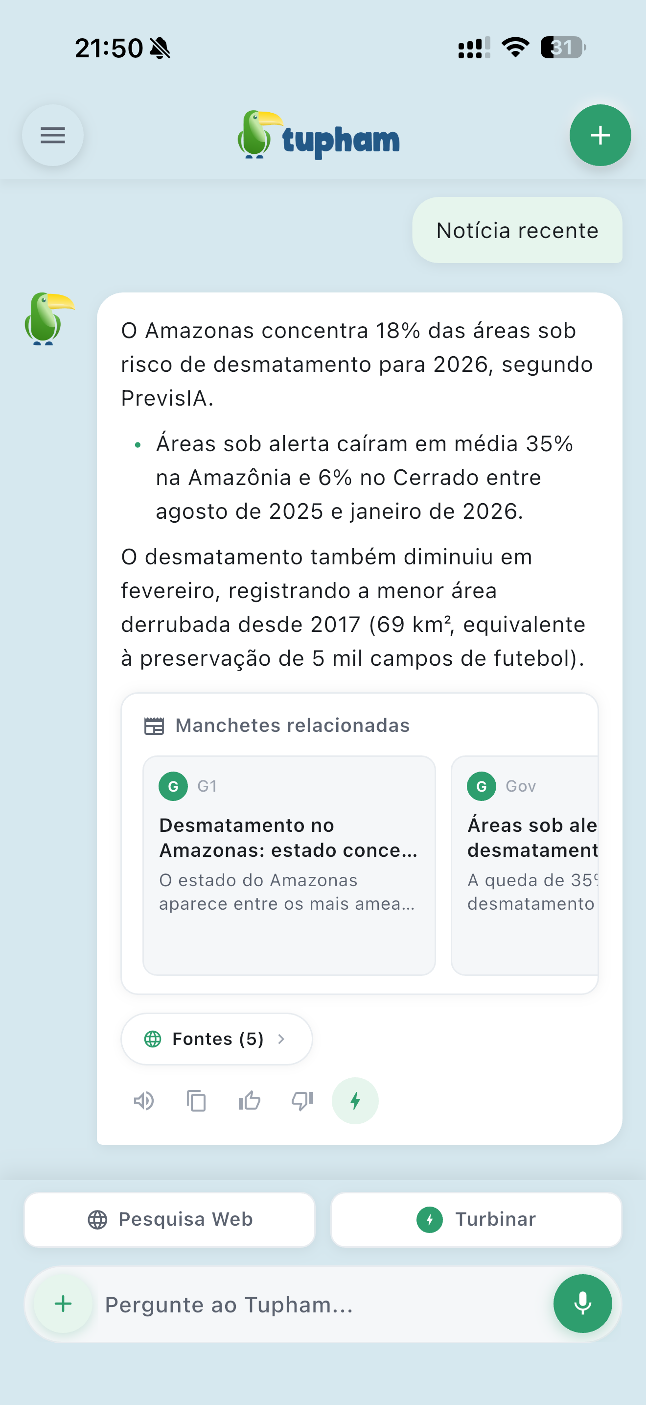 Card de notícias com fontes no Tupham